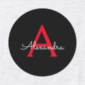 Zwart zwart script meisjesmonogram naam labels (Design 1)