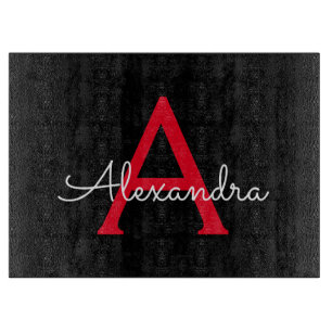 Zwart zwart script meisjesmonogram naam snijplank