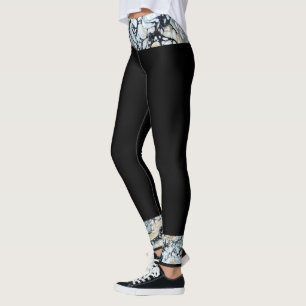 Zwart/Zwart Wit Abstract Taille Enkelrand Leggings