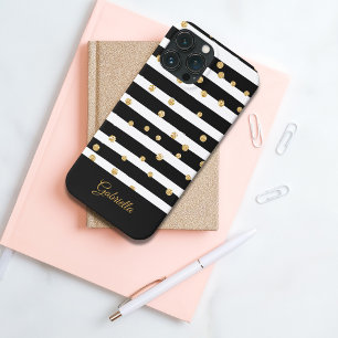 Zwart zwart wit Faux Gold Stripe Patroon iPhone 13 Pro Max Hoesje