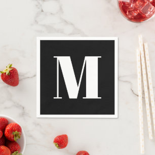 Zwart zwart-wit monogram initiaal aanpassen servet