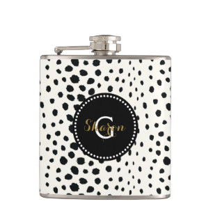 Zwart zwart-witte cheetah pratonmonogram heupfles
