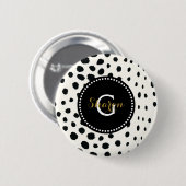 Zwart zwart-witte cheetah pratonmonogram ronde button 5,7 cm (Voorkant /achterkant)