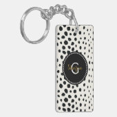 Zwart zwart-witte cheetah pratonmonogram sleutelhanger (Voorkant Links)