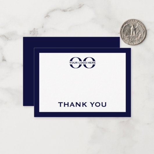 Zwartblauwe en witte zakelijke logo bedankkaart notitiekaartje (Voorkant / Achterkant in situ)