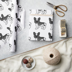 Zwartbonte Franse Bulldog Cute Cartoon Hondenpatro Cadeaupapier
