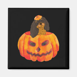 Zwartbruine Cavaliershond Fijne Halloween Pompoen Magneet