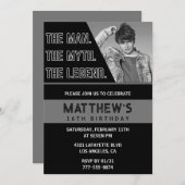 Zwarte 16e verjaardagsuitnodiging Het Man De Legen Kaart (Voorkant / Achterkant)