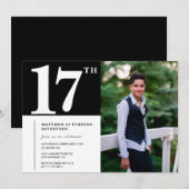 Zwarte 17e verjaardag uitnodigingen Modern Chic Fo (Voorkant / Achterkant)