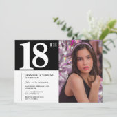 Zwarte 18e verjaardag uitnodigingen Meisje Chic Fo (Staand voorkant)