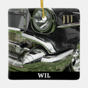 Zwarte 1957 Chevy Auto, Naam op Zwart, of Uw Foto Keramisch Ornament