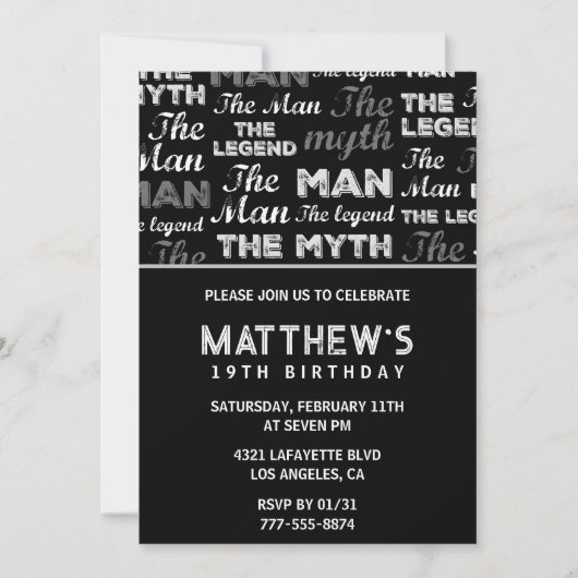 Zwarte 19e verjaardag uitnodiging voor hem Myth Le (Voorkant)