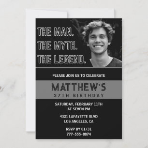 Zwarte 27e verjaardagsuitnodiging Het Man De Legen Kaart