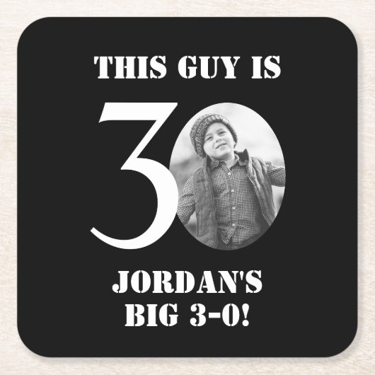 Zwarte 30ste verjaardag Onderzetters voor mannen (Voorkant)