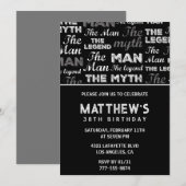 Zwarte 38e verjaardag uitnodiging voor hem Myth Le (Voorkant / Achterkant)