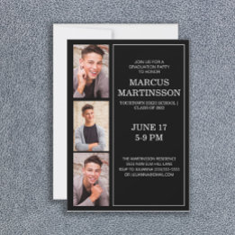 Zwarte 3 Foto Moderne Afstudeerfeest Kaart