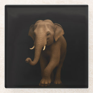 Zwarte 4 Luxe Glas onderzetter, Indische Olifant Glazen Onderzetter