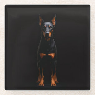 Zwarte 4 Luxe glazen onderzetter, Dobermann bewake Onderzetter