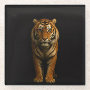 Zwarte 4 Luxe glazen onderzetter, Noble Tiger Onderzetter