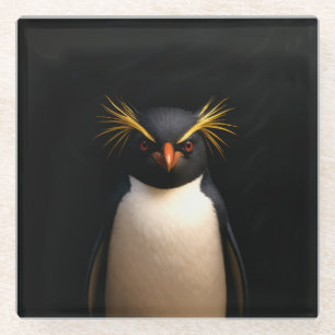 Zwarte 4 Luxe glazen onderzetter, Rockhopper-pingu Onderzetter