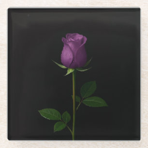 Zwarte 4 Luxe glazen onderzetter, Royal Violet Ros Onderzetter