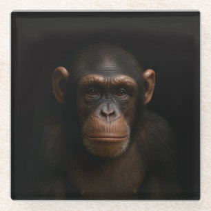 Zwarte 4 Luxe glazen onderzetter, Serene Chimpanse Onderzetter