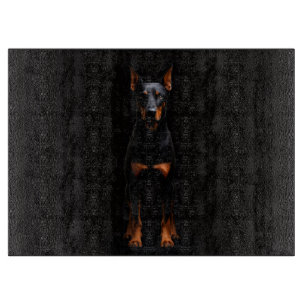 Zwarte 4 Luxe glazen snijplank Guardian Dobermann
