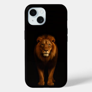 Zwarte 4 Luxe iPhone 15 Hoes, Majestueuze Leeuw