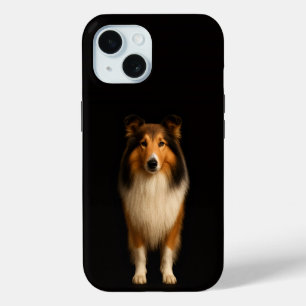 Zwarte 4 Luxe iPhone 15 Hoes, trouwe Collie Hond