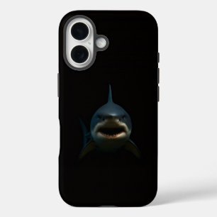 Zwarte 4 Luxe iPhone 16 Mate, Grote Witte Haai Hoesje