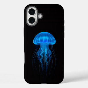Zwarte 4 Luxe iPhone 16 Plus Mate, Blauwe Kwallen Hoesje