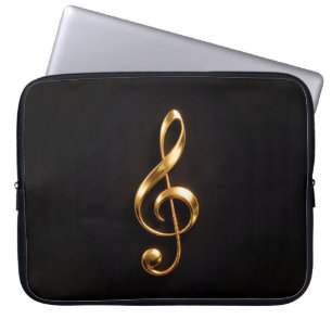 Zwarte 4 Luxe Laptophoes, Gouden Sleutel van Sol Laptop Sleeve