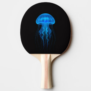Zwarte 4 Luxe pingpongpaddle, Neon Blauwe Kwallen Tafeltennisbatje