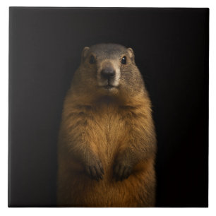 Zwarte 4 Luxe-tegel met Fluffy Marmot Tegeltje