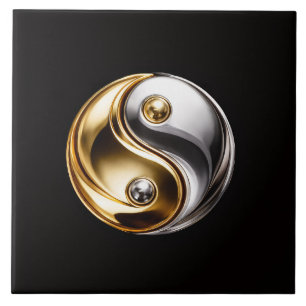 Zwarte 4 Luxe-tegel met Harmony Yin Yang-symbool Tegeltje
