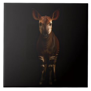 Zwarte 4 Luxe tegel met Okapi uit het bos Tegeltje