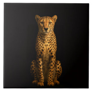 Zwarte 4 Luxe Tegel met Slanke Cheetah Tegeltje