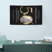 Zwarte 50e verjaardag Solid Gold Typografie Foto Spandoek (Beurs)