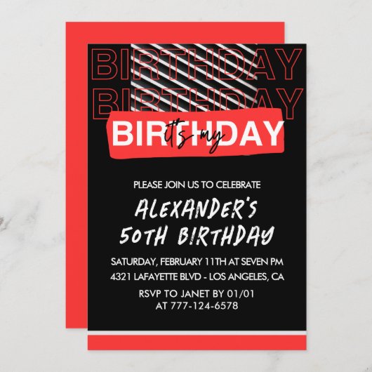 Zwarte 50ste verjaardagsuitnodigingen Mannen Party Kaart (Voorkant / Achterkant)