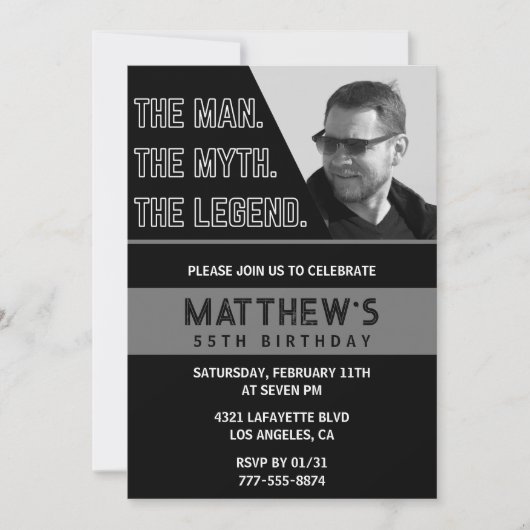 Zwarte 55e verjaardagsuitnodiging Het Man De Legen Kaart (Voorkant)