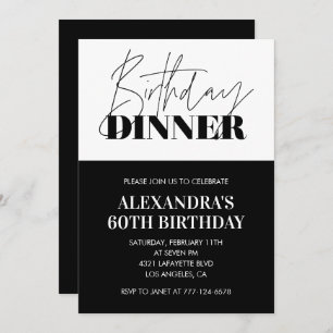 Zwarte 60ste verjaardag uitnodigingen Diner Wit