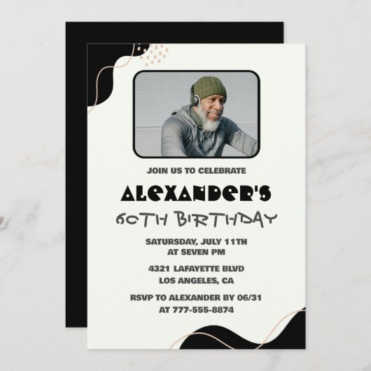 Zwarte 60ste verjaardagsuitnodigingen Mannen Eenvo Kaart (Voorkant / Achterkant)