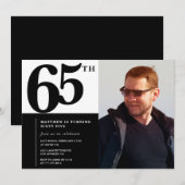 Zwarte 65e verjaardag uitnodigingen Elegant Chic (Voorkant / Achterkant)