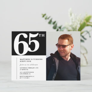 Zwarte 65e verjaardag uitnodigingen Modern Chic Fo