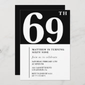 Zwarte 69ste verjaardag uitnodiging Elegant Chic S (Voorkant / Achterkant)