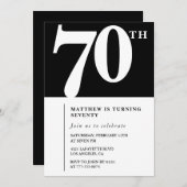 Zwarte 70e verjaardag uitnodiging Elegant Chic Sim (Voorkant / Achterkant)