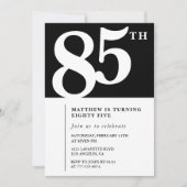 Zwarte 85e verjaardag uitnodiging Elegant Chic Sim (Voorkant)