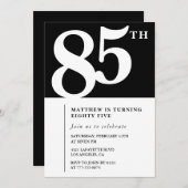 Zwarte 85e verjaardag uitnodiging Elegant Chic Sim (Voorkant / Achterkant)