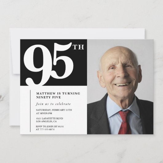 Zwarte 95e verjaardag uitnodigingen Modern Chic Fo (Voorkant)
