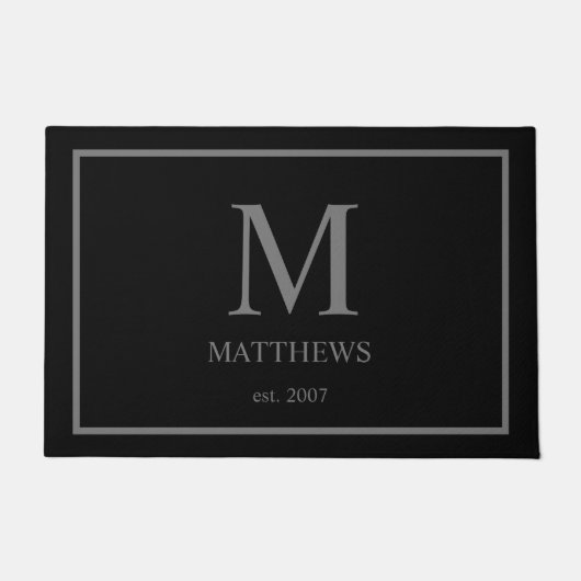 Zwarte aangepaste monogram en naam deurmat (Voorkant)